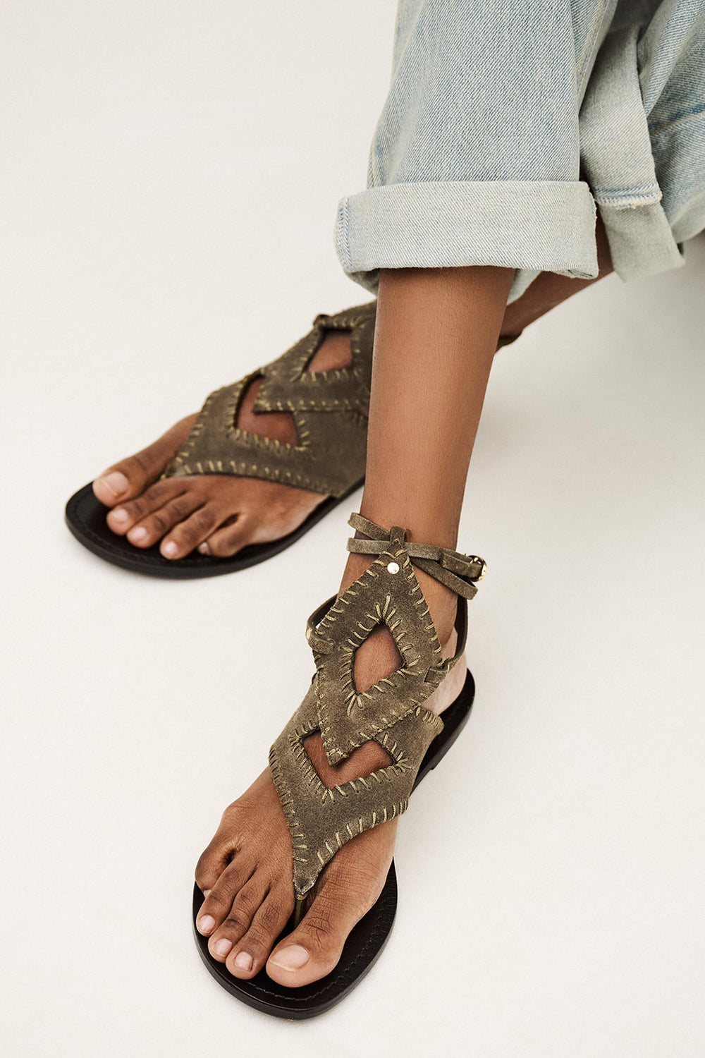 Flat Suede Sandals Capri Green