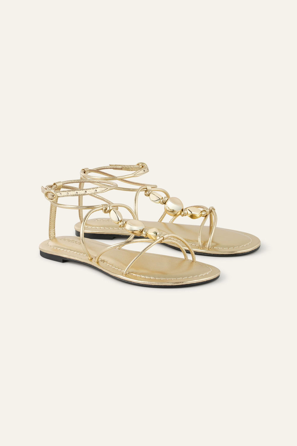 Flat Leather Sandals Caya Gold