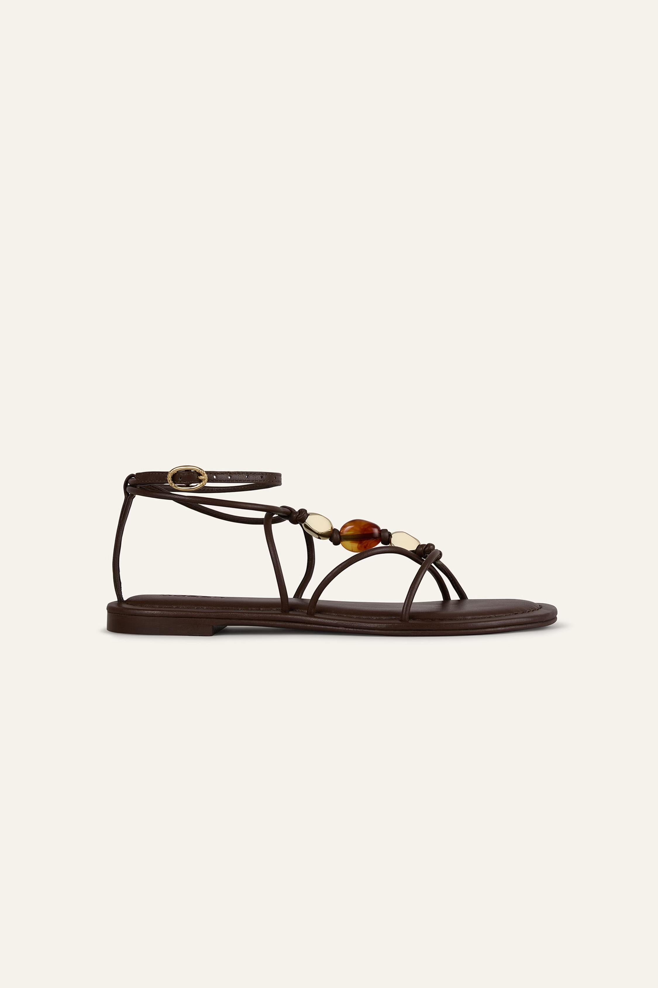 Flat Leather Sandals Caya Brown