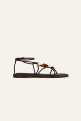 Flat Leather Sandals Caya Brown