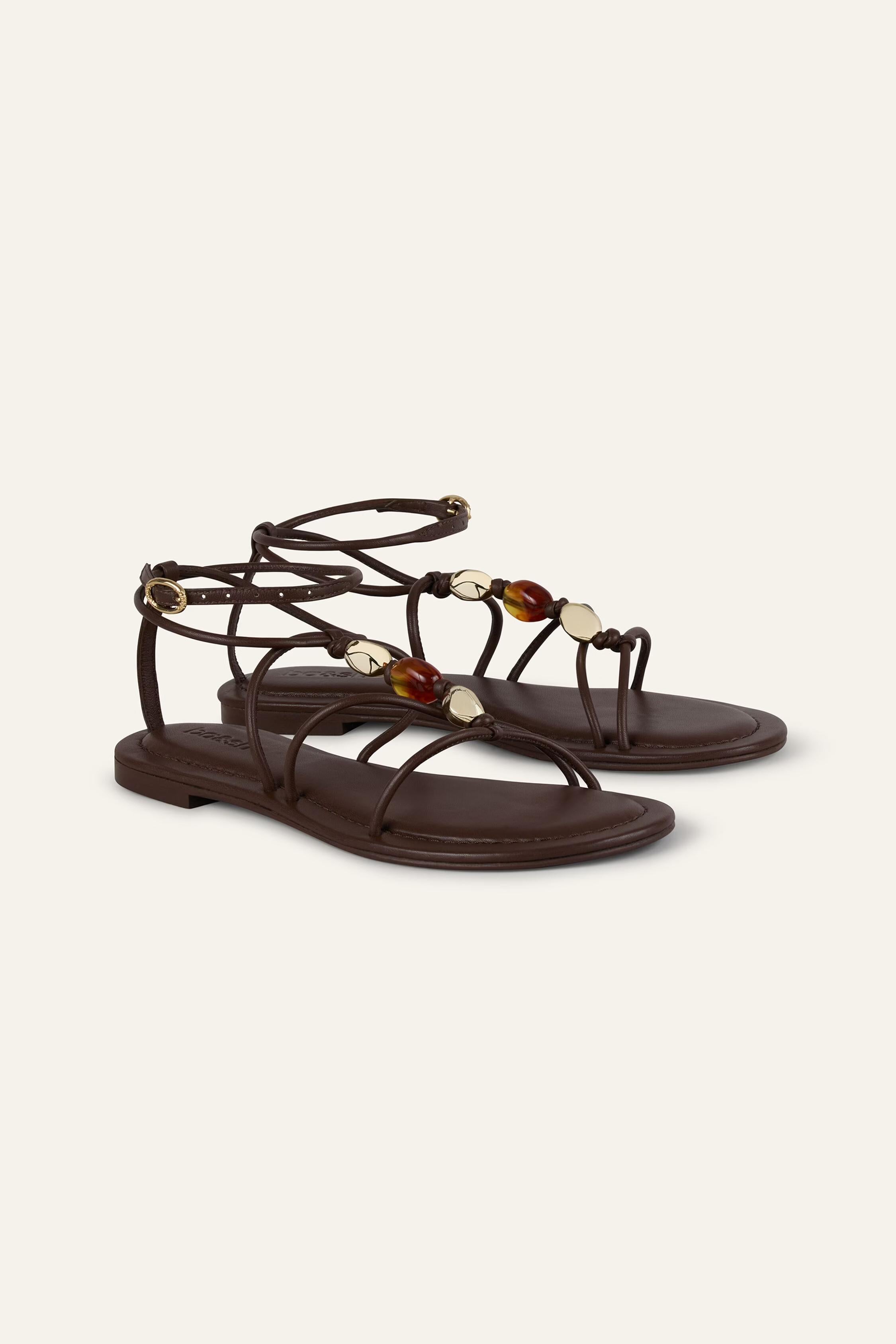 Flat Leather Sandals Caya Brown