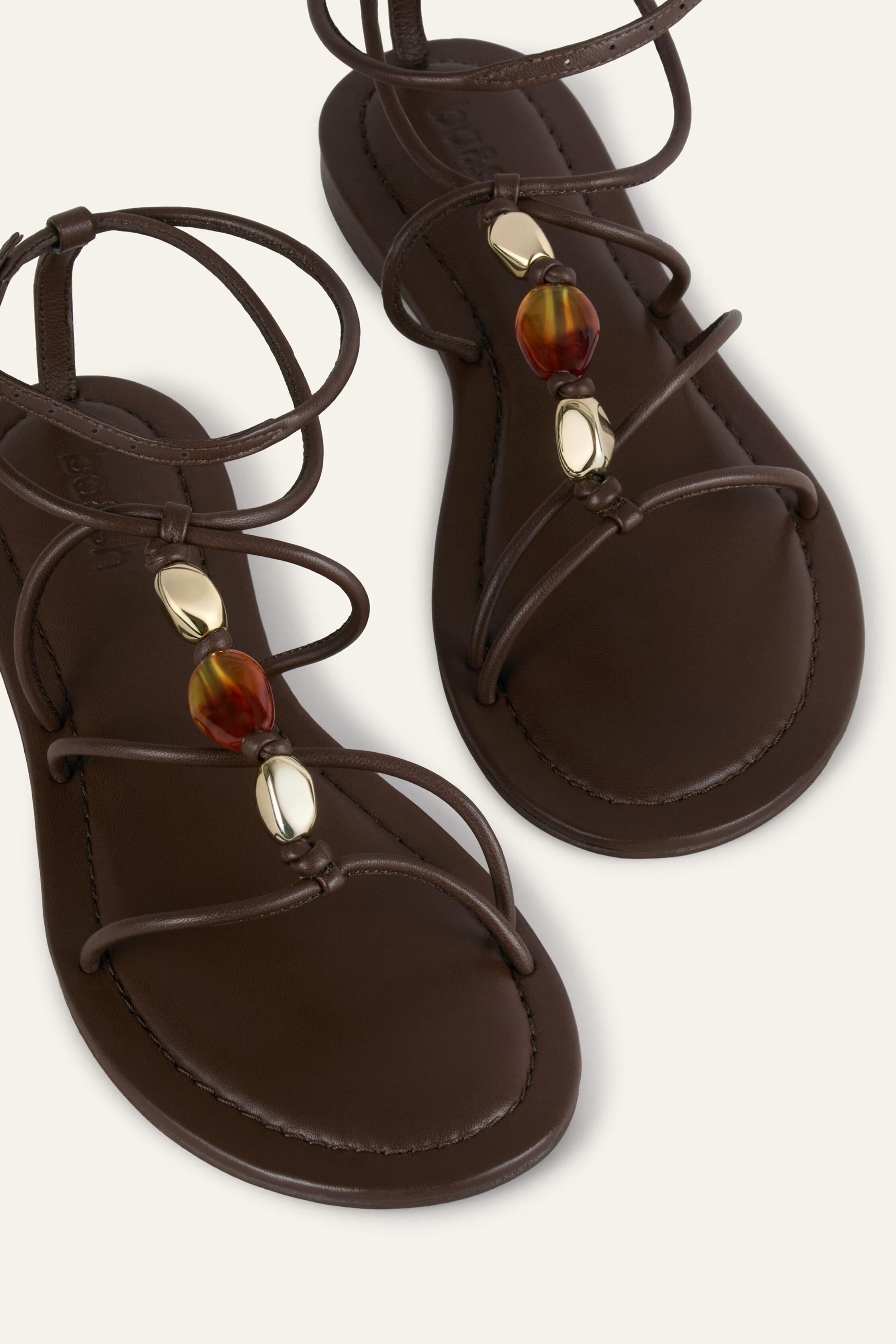Flat Leather Sandals Caya Brown