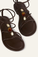 Flat Leather Sandals Caya Brown