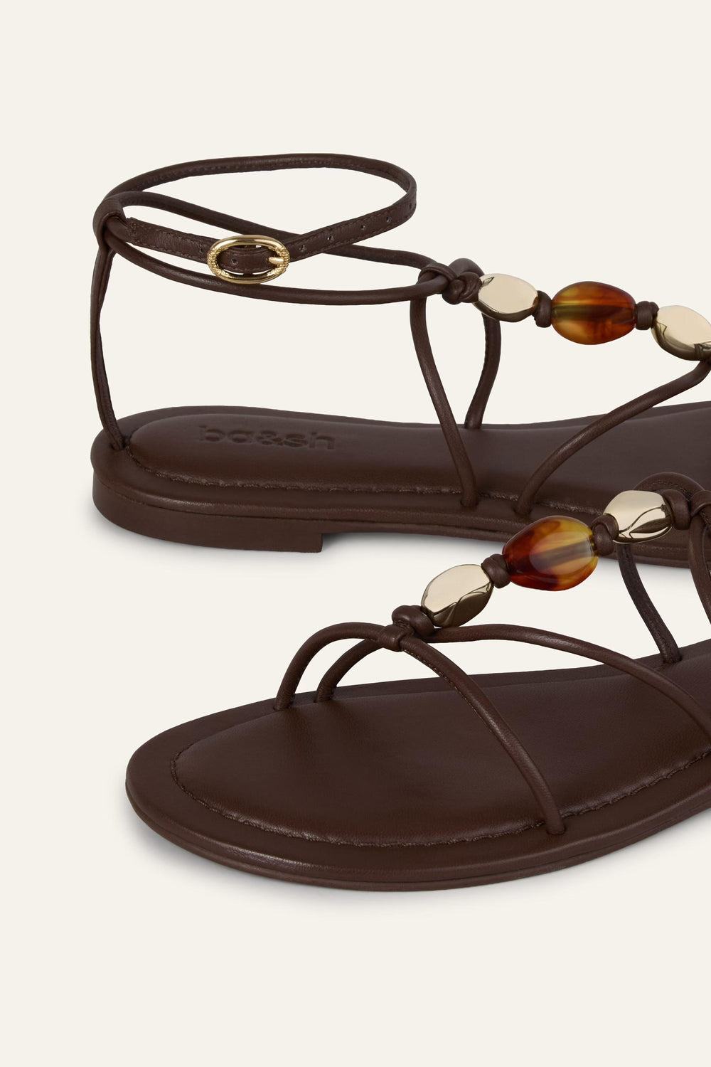 Flat Leather Sandals Caya Brown