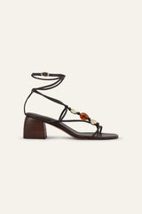 Heeled Leather Sandals Caya Brown