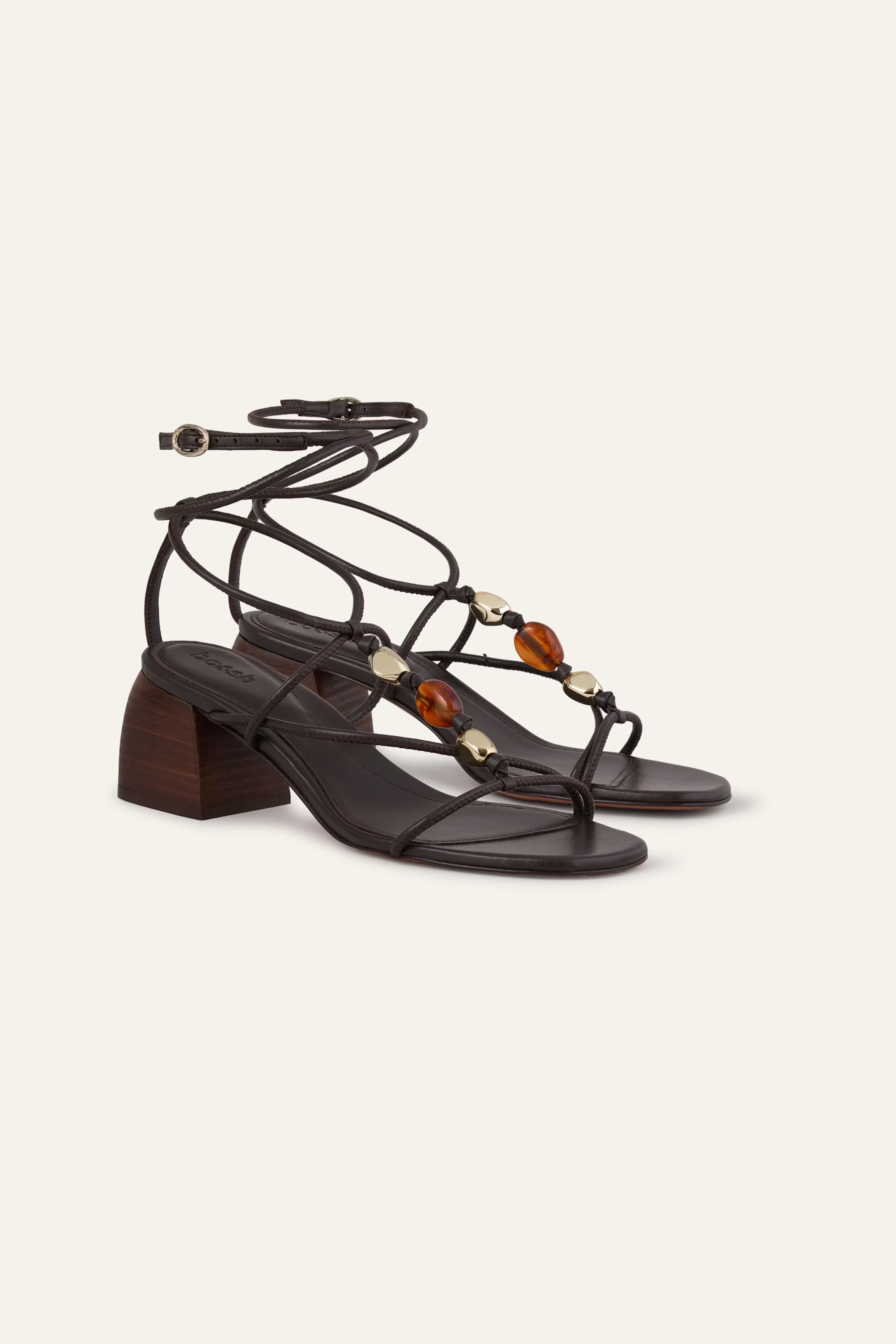 Heeled Leather Sandals Caya Brown