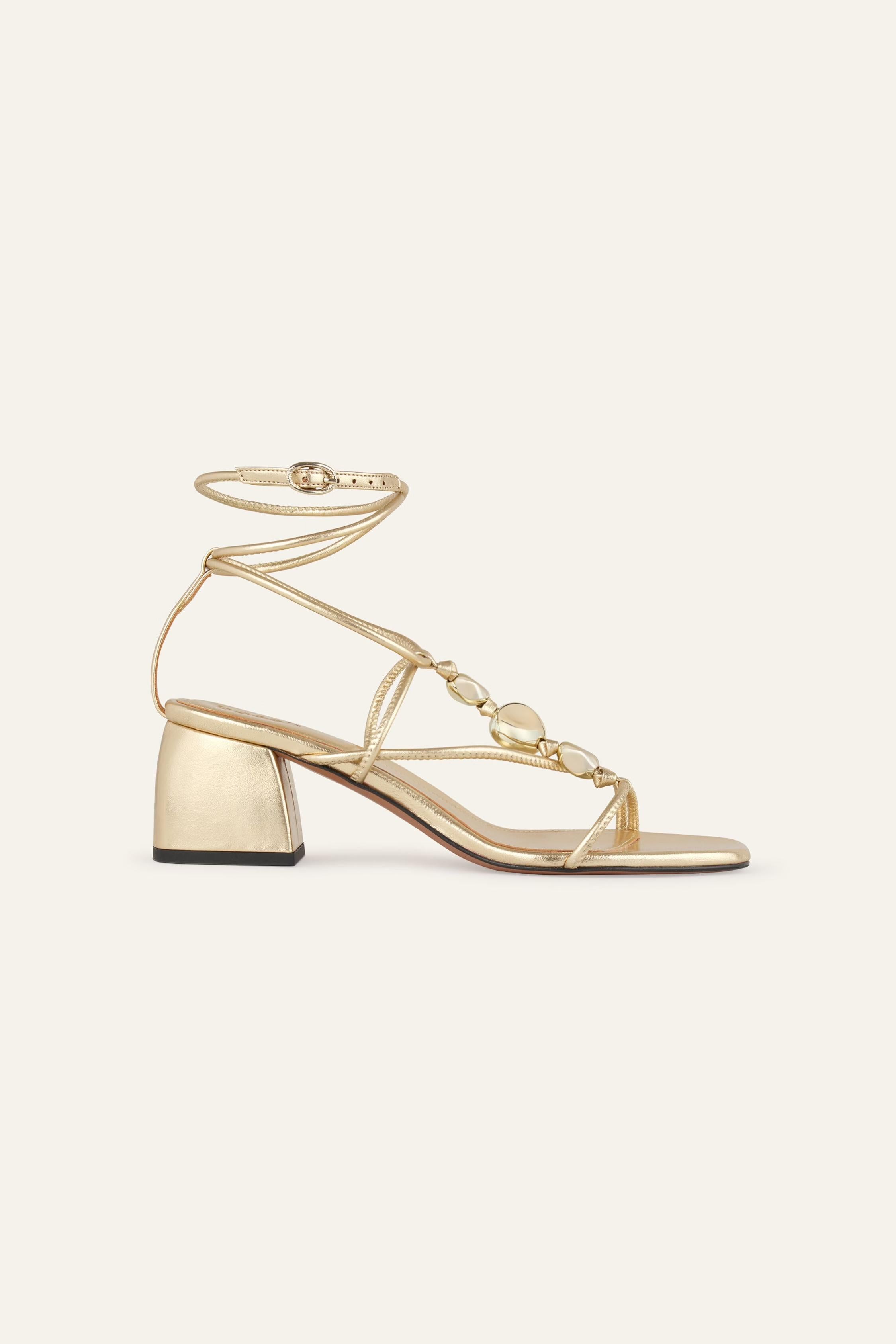 Heeled Leather Sandals Caya Gold