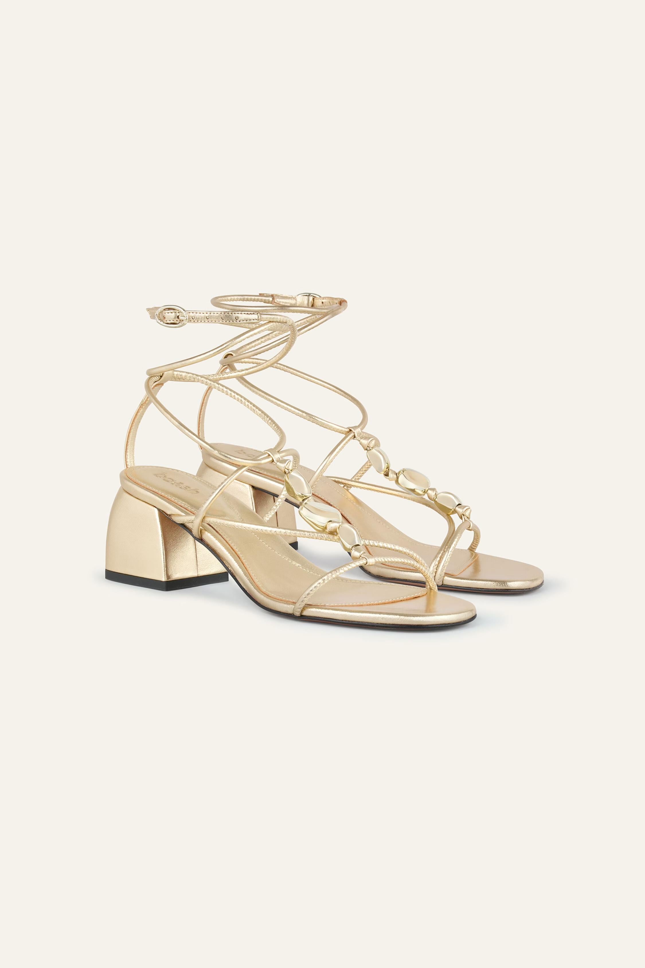 Heeled Leather Sandals Caya Gold