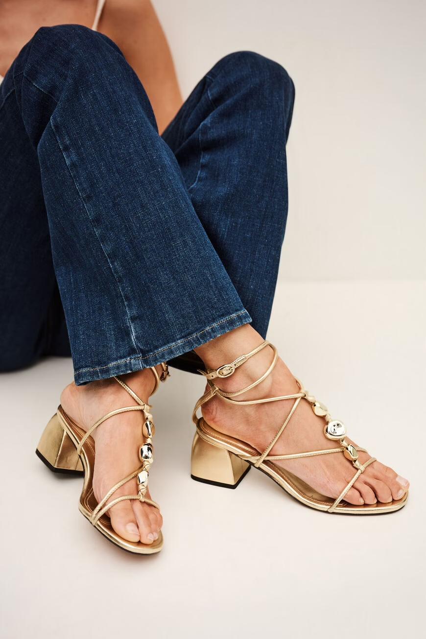 Heeled Leather Sandals Caya Gold