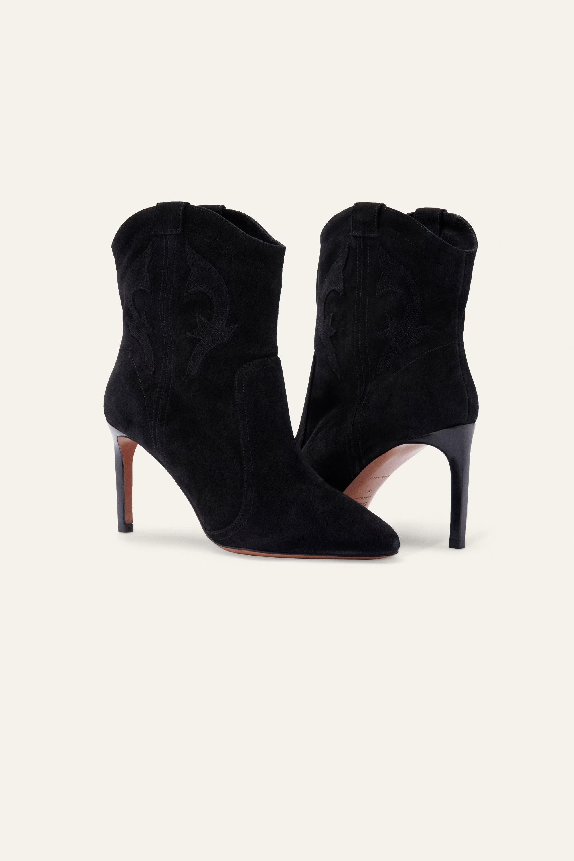 Suede High Heel Ankle Boots Caitlin Black