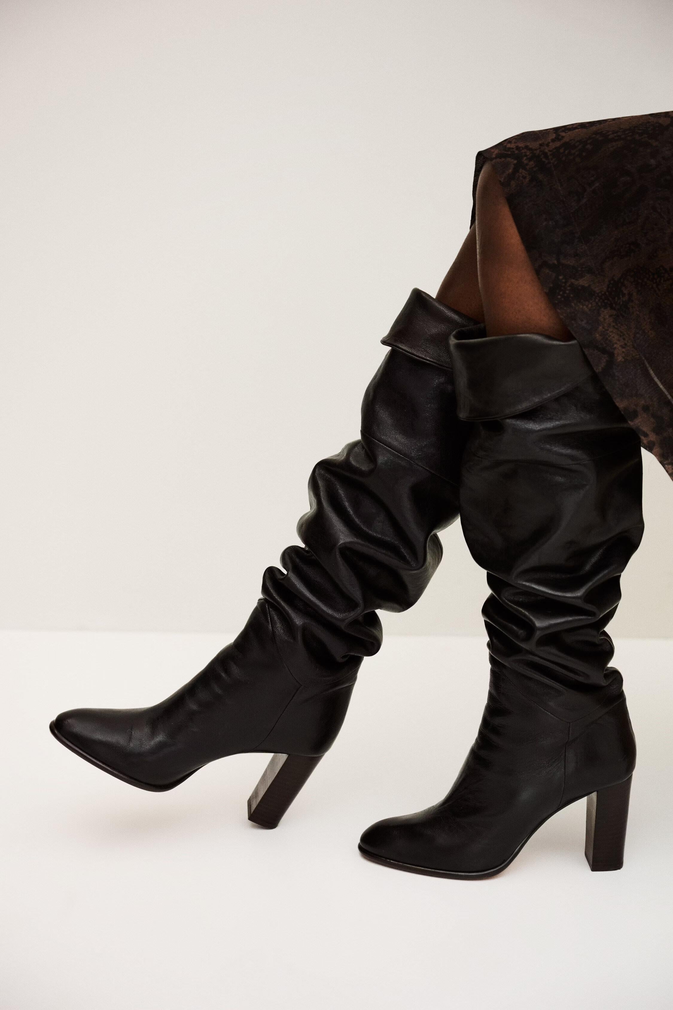 Black Polished Leather Boots Ciry Black
