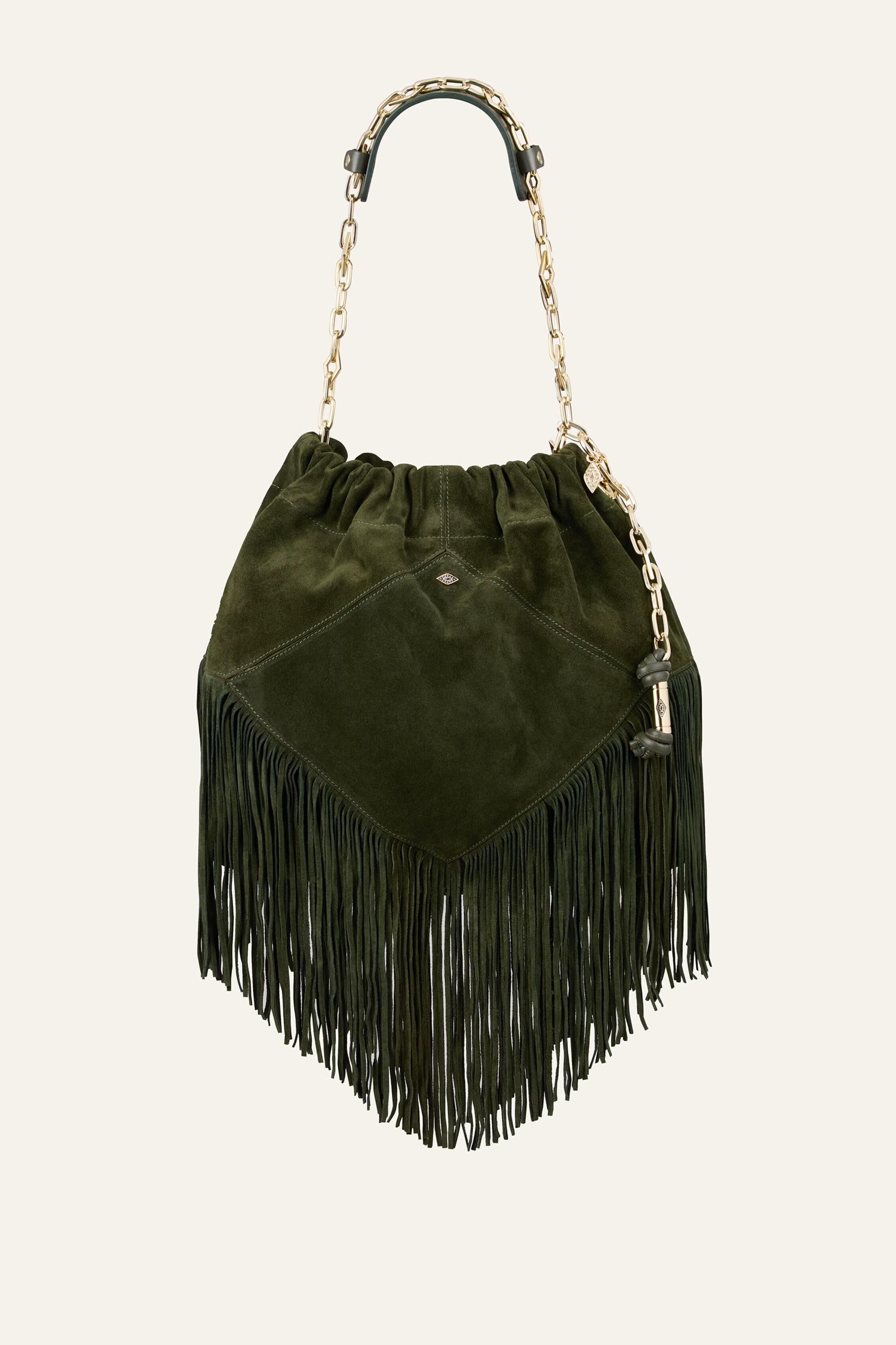 Fringed Suede Bag June Green
