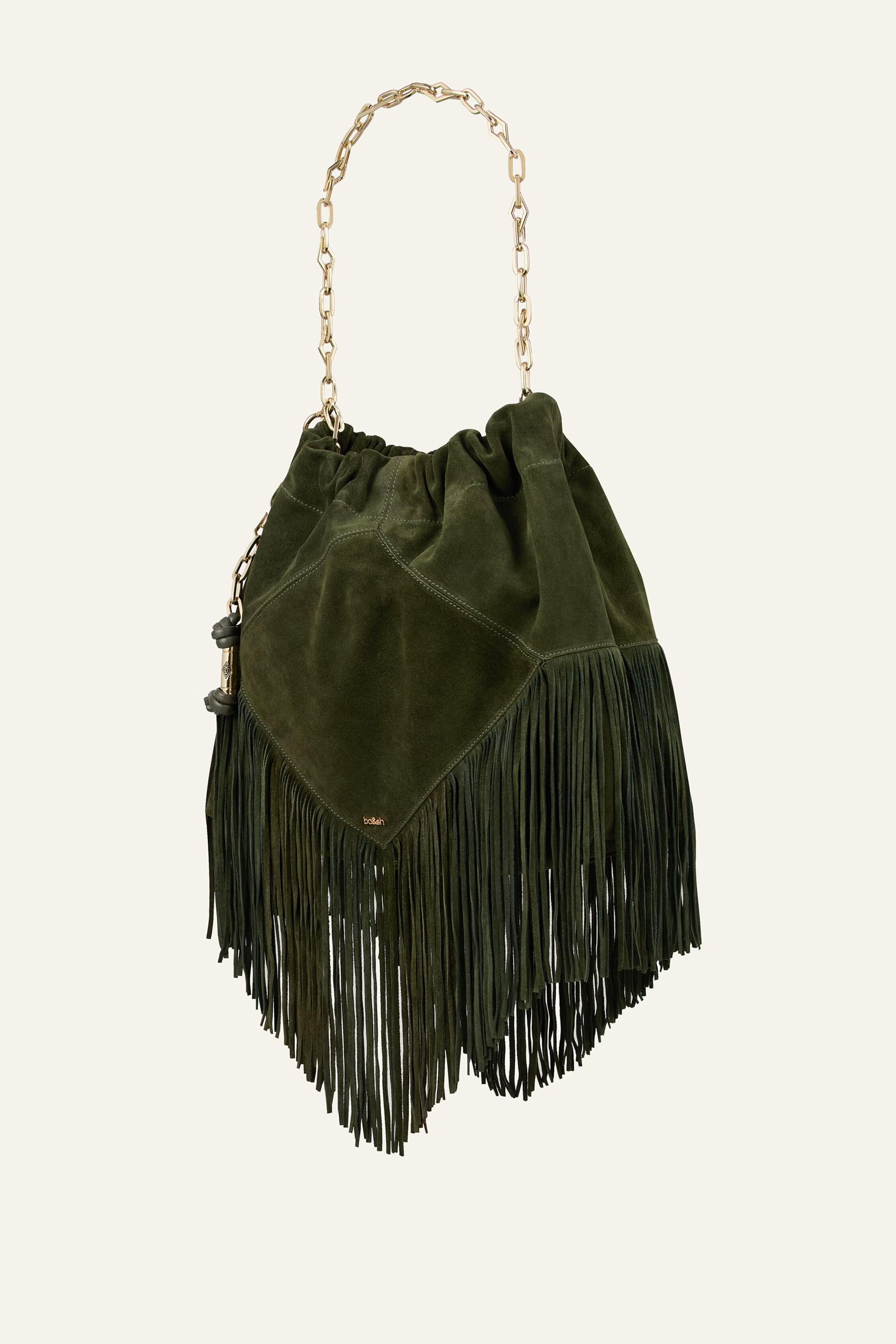 Fringed Suede Bag June Green