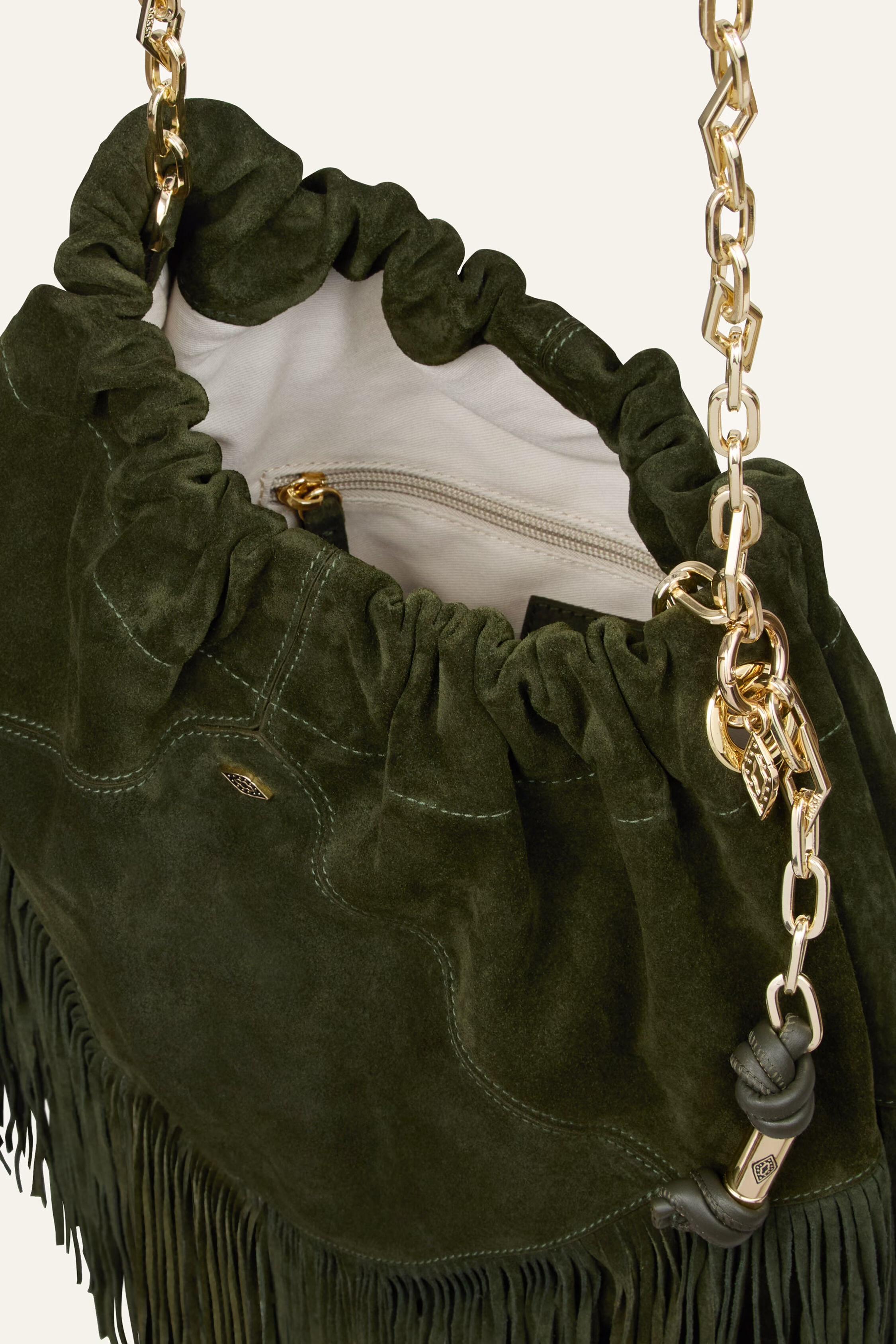 Fringed Suede Bag June Green