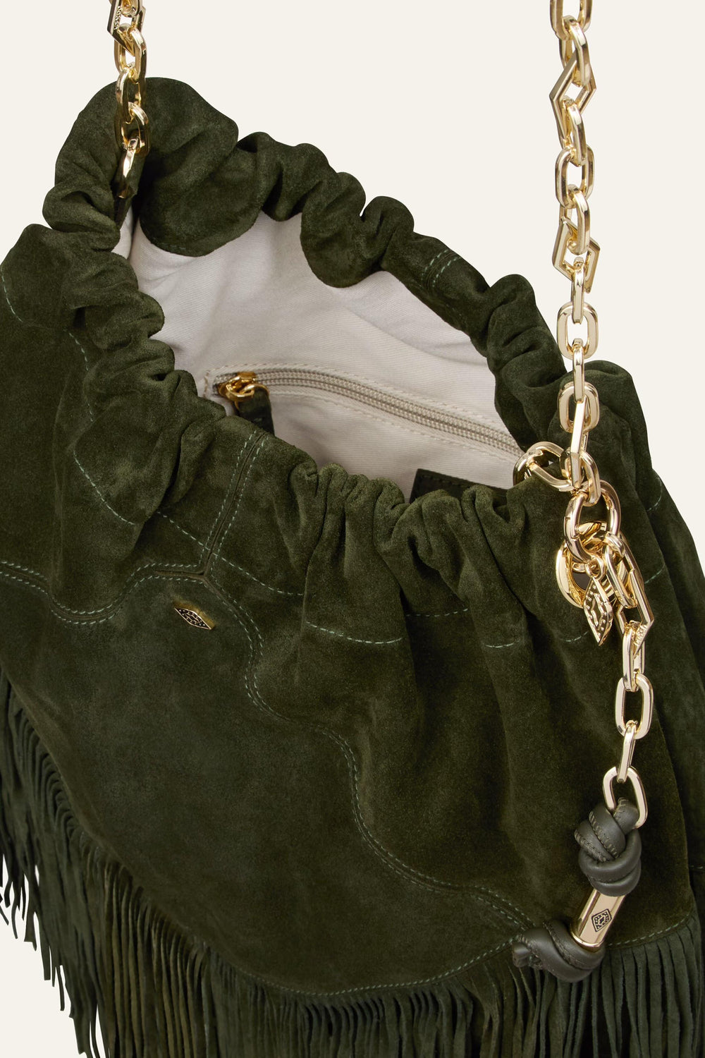 Fringed Suede Bag June Green