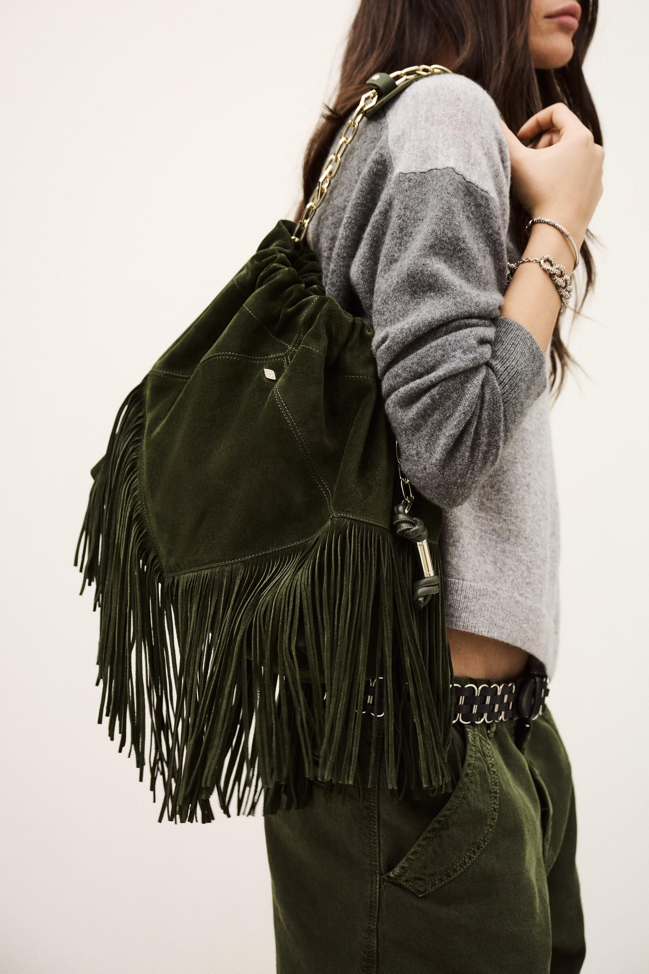 Fringed Suede Bag June Green