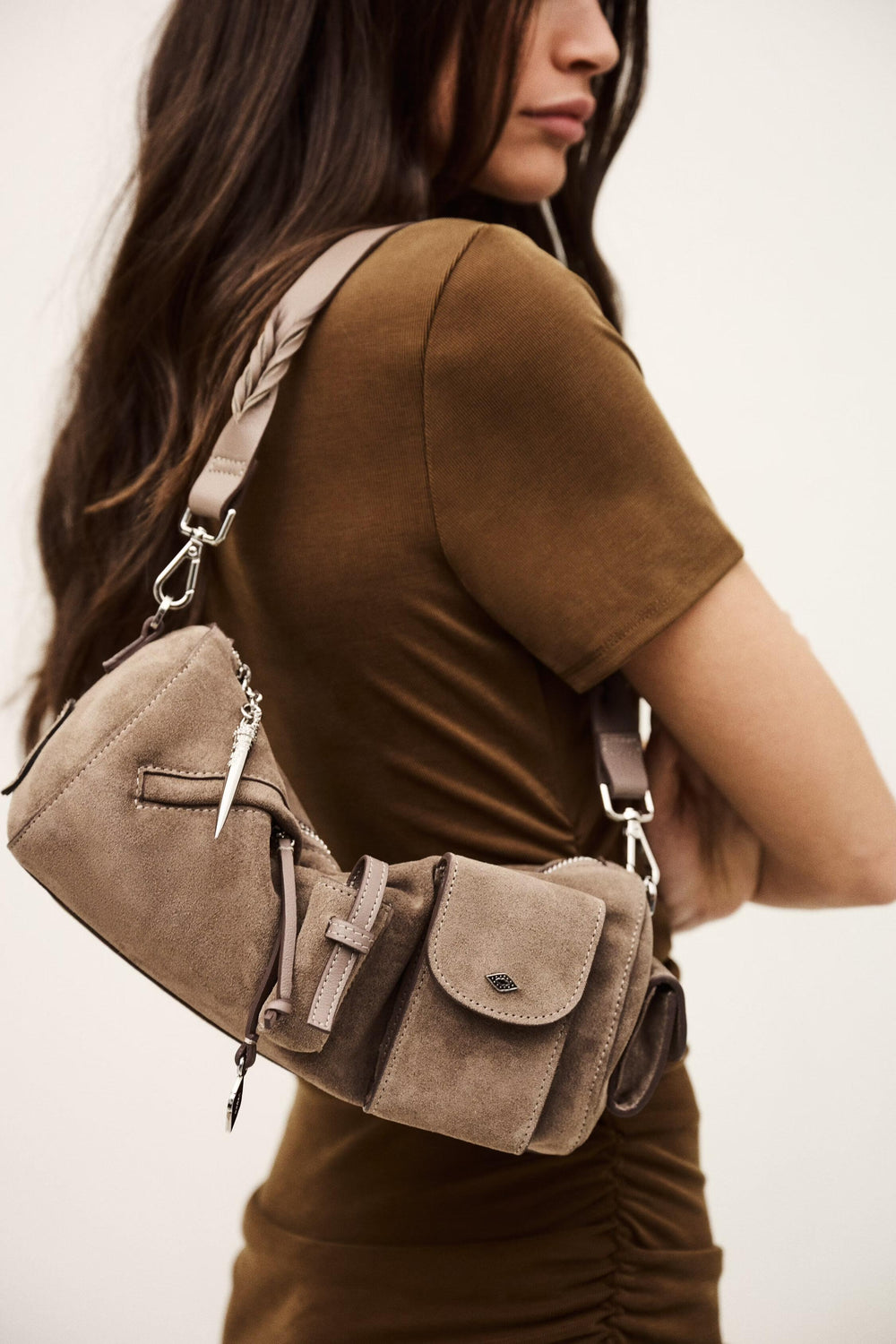 Suede Baguette Bag Beni Gray