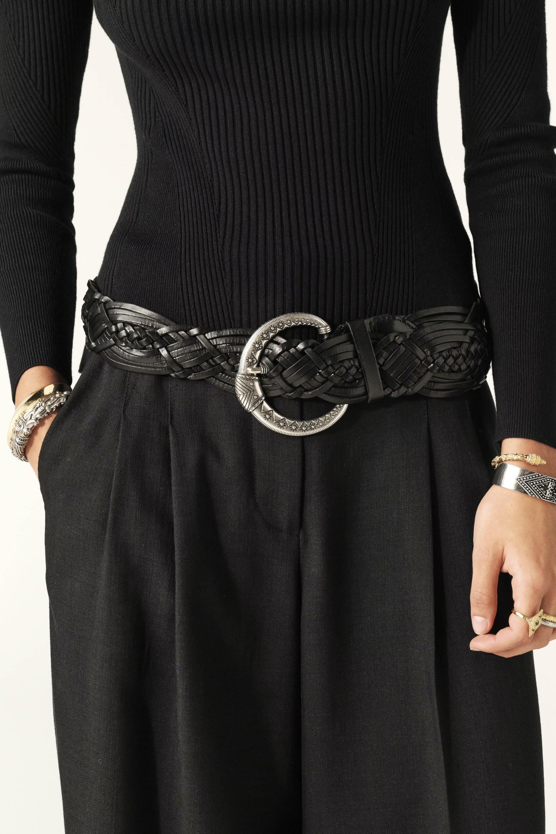 Wide Braided Belt Brew Black