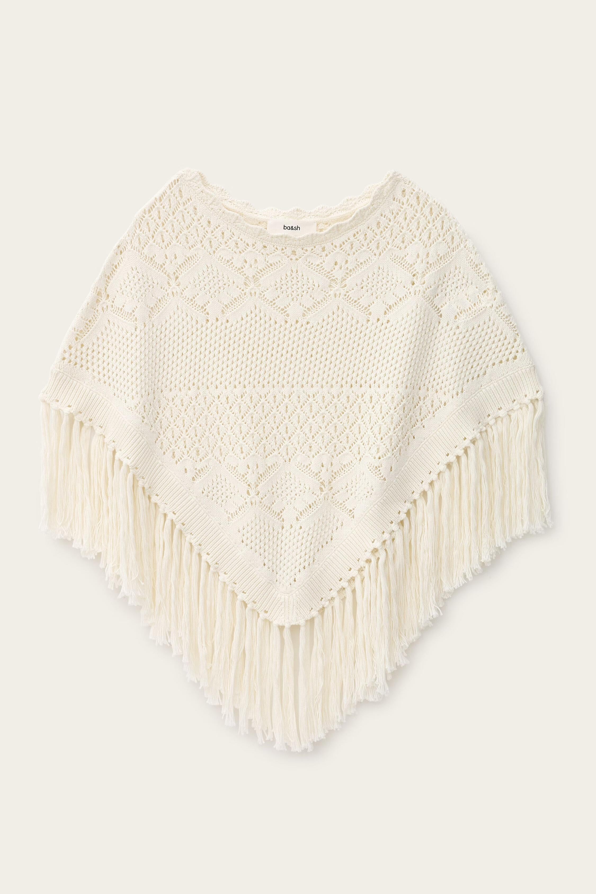 Cotton Knit Poncho Sandy Off-White
