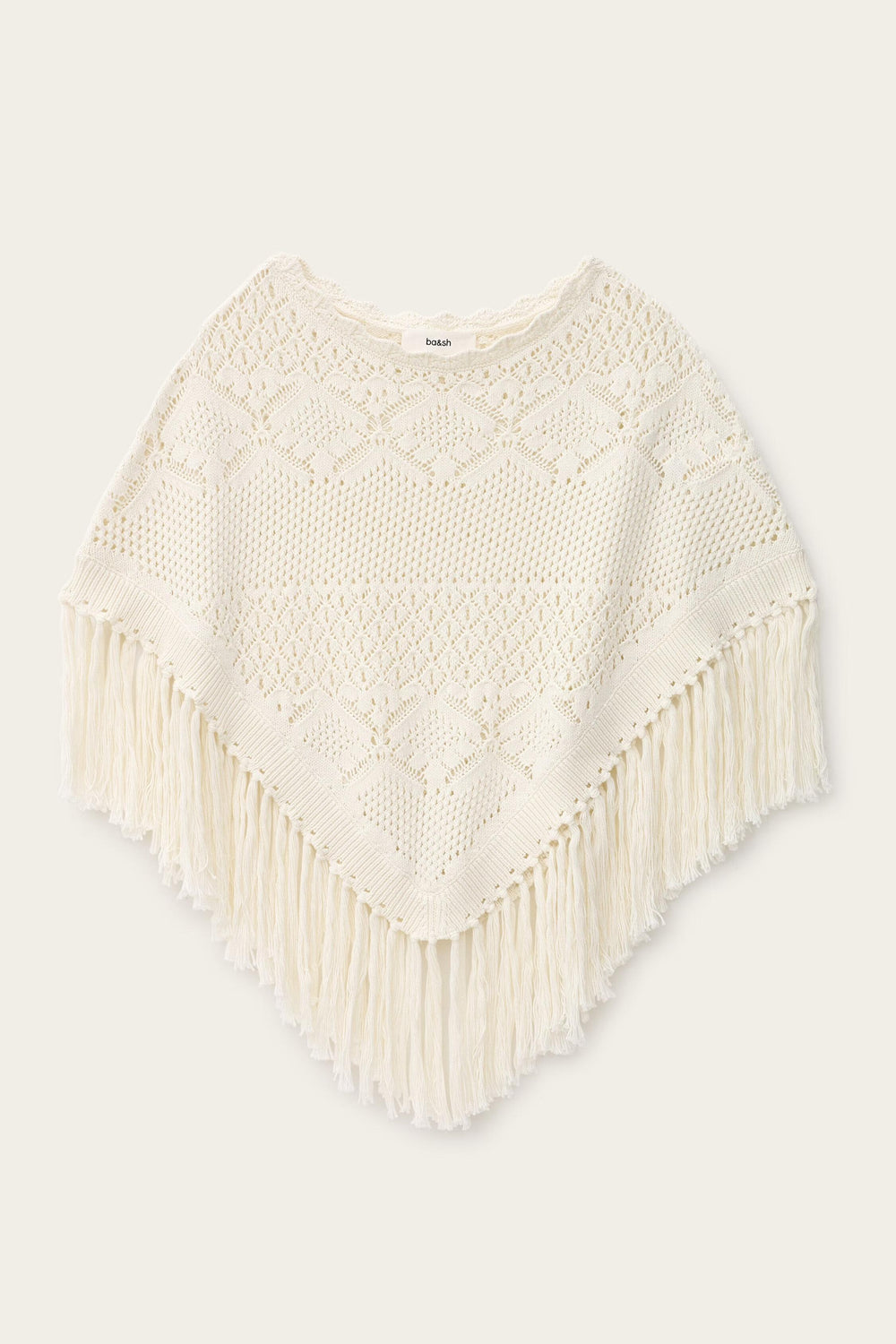 Cotton Knit Poncho Sandy Off-White