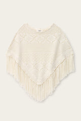 Cotton Knit Poncho Sandy Off-White