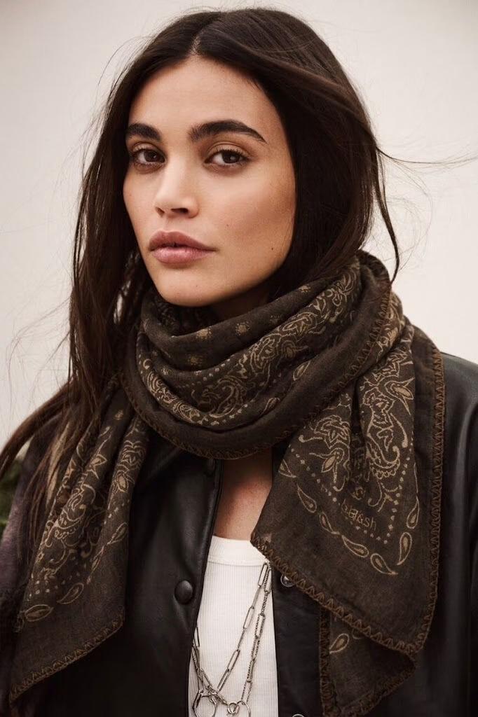 Patterned Bandana Scarf Fary Brown